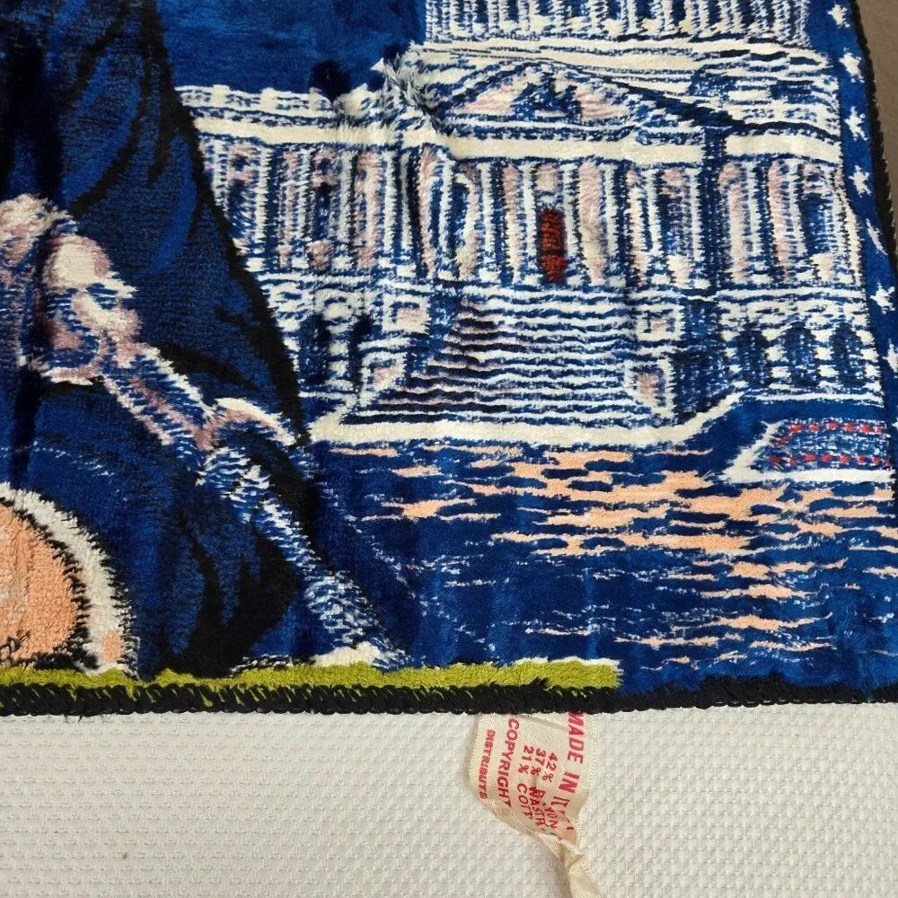 Vintage 1965 JFK Tapestry Wall Hanging 38x20 Inches Capitol Flag Made In Italy